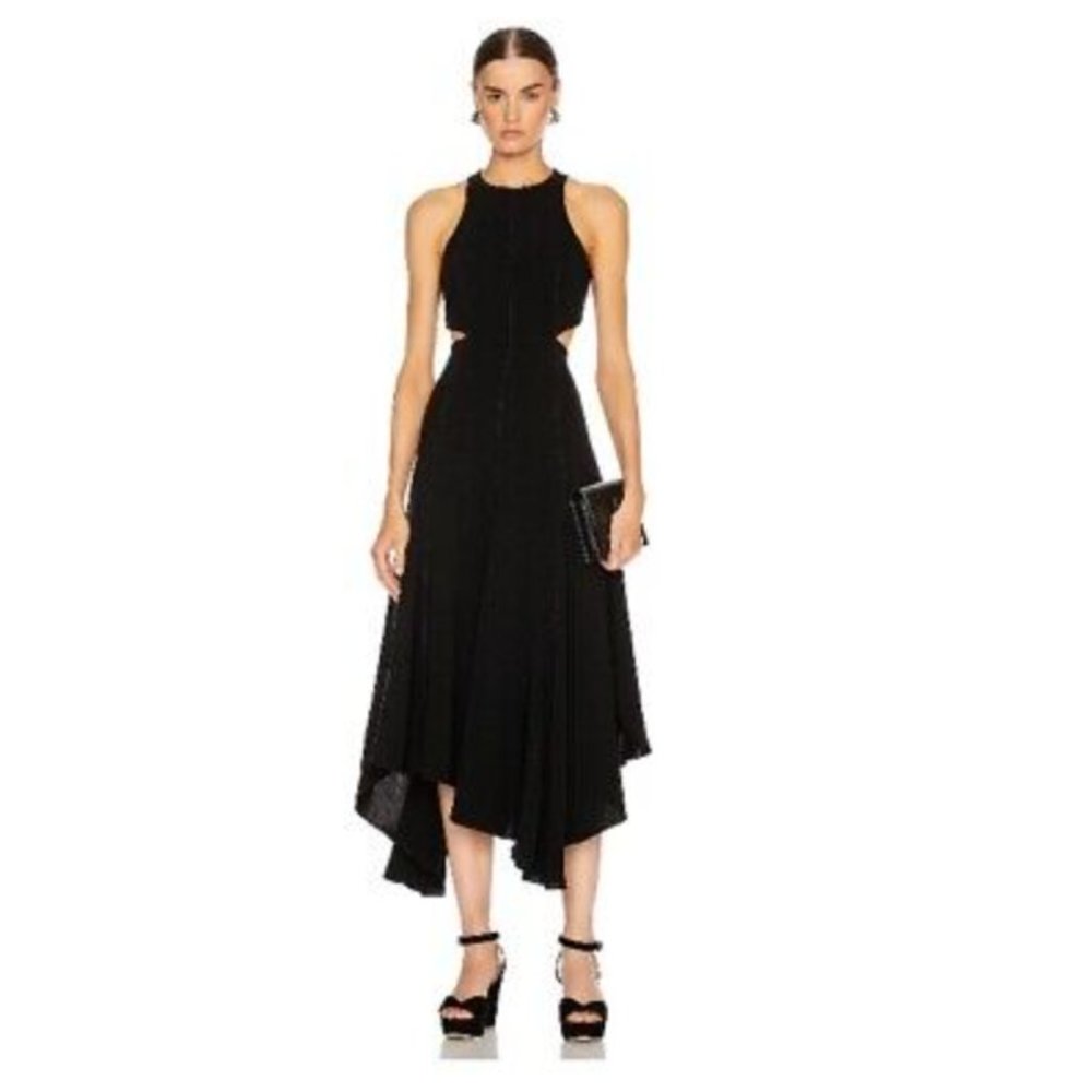 $465 Cinq A Sept Women's Black Sleeveless Belladonna Cutout Midi Dress Size 4